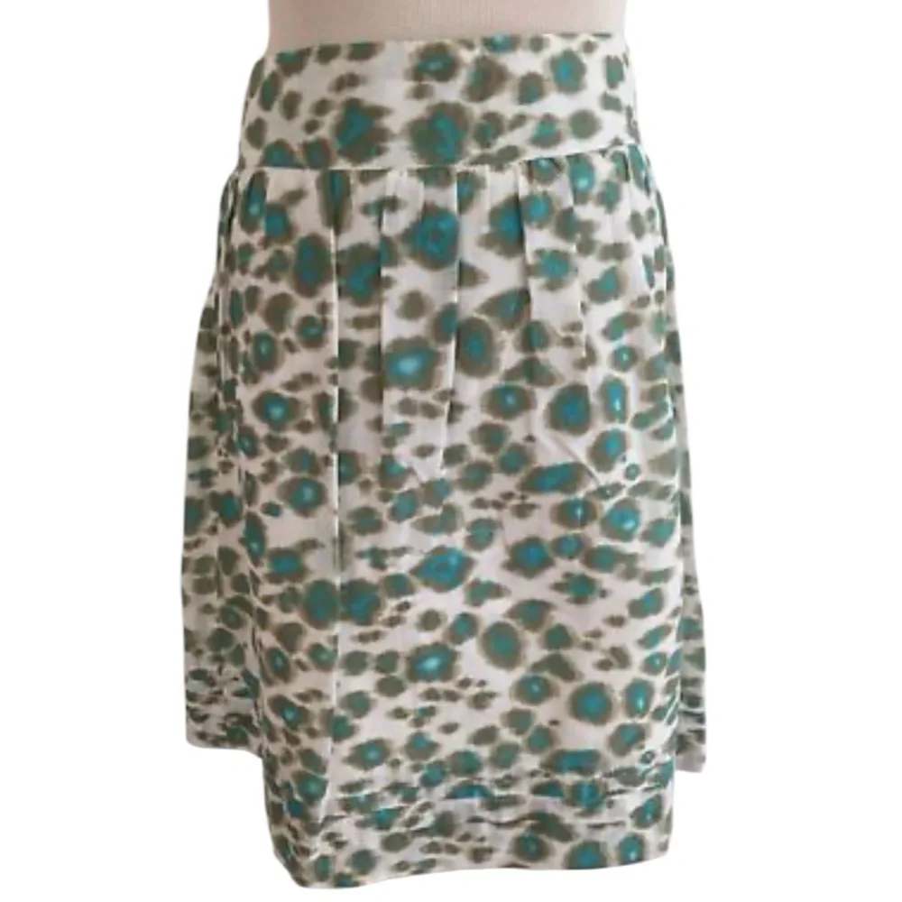 LOFT skirt cream aqua blue side zip lined 100% cotton Sz 10